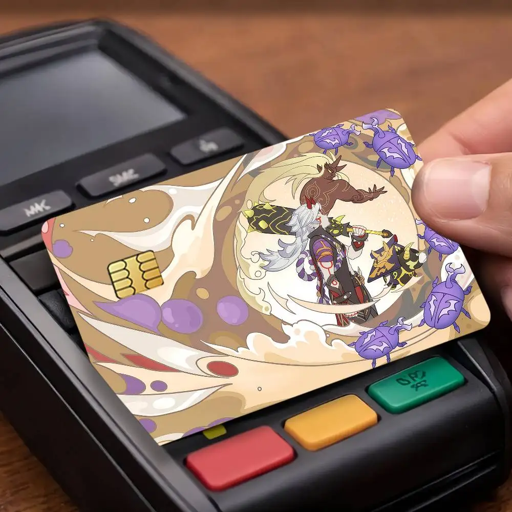 Art Genshin Impact Credit Decorative Card Stickers Suitable For Bank Cards Metro Transit Anti-scratch Gift 4PCS