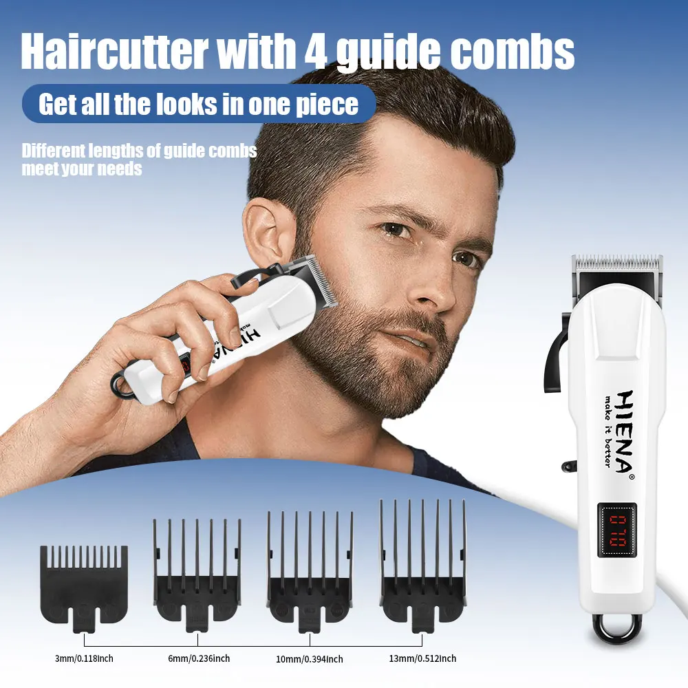 HIENA 5 Pieces White Electric Hair Trimmer Kit For Man Woman 0 MM Oil Head Hair Cutting Machine Barber Shop Cordless Hair Clippers Set