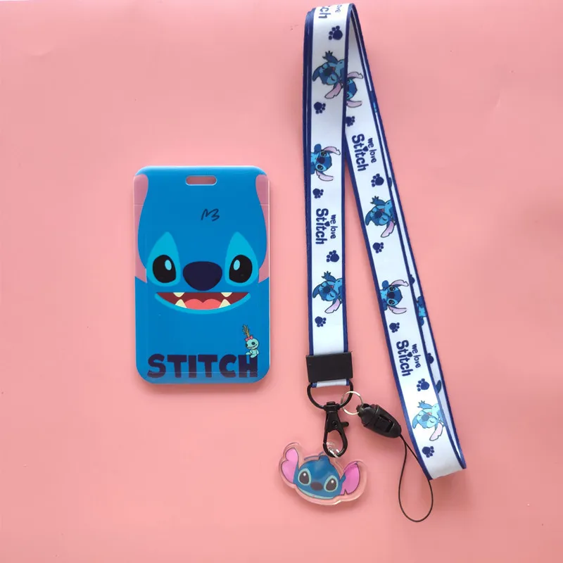Relief Slide Cover Disney Stitch Retractable Clip Cartoon Badge Reel Cardholders Students Meal Bus Card Cover Case Wallets