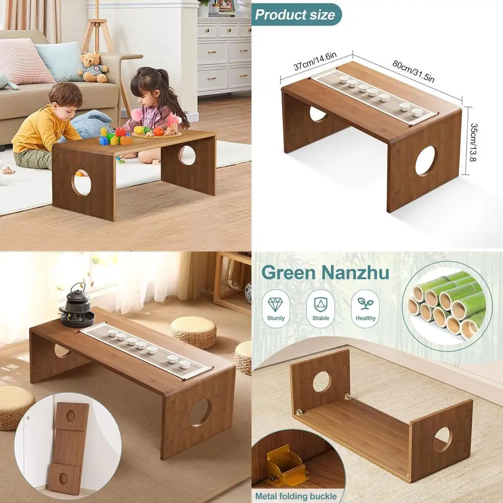 

Compact Bamboo Folding Table for Meditation and Small Spaces: Ideal Coffee Table in Walnut, 31.49