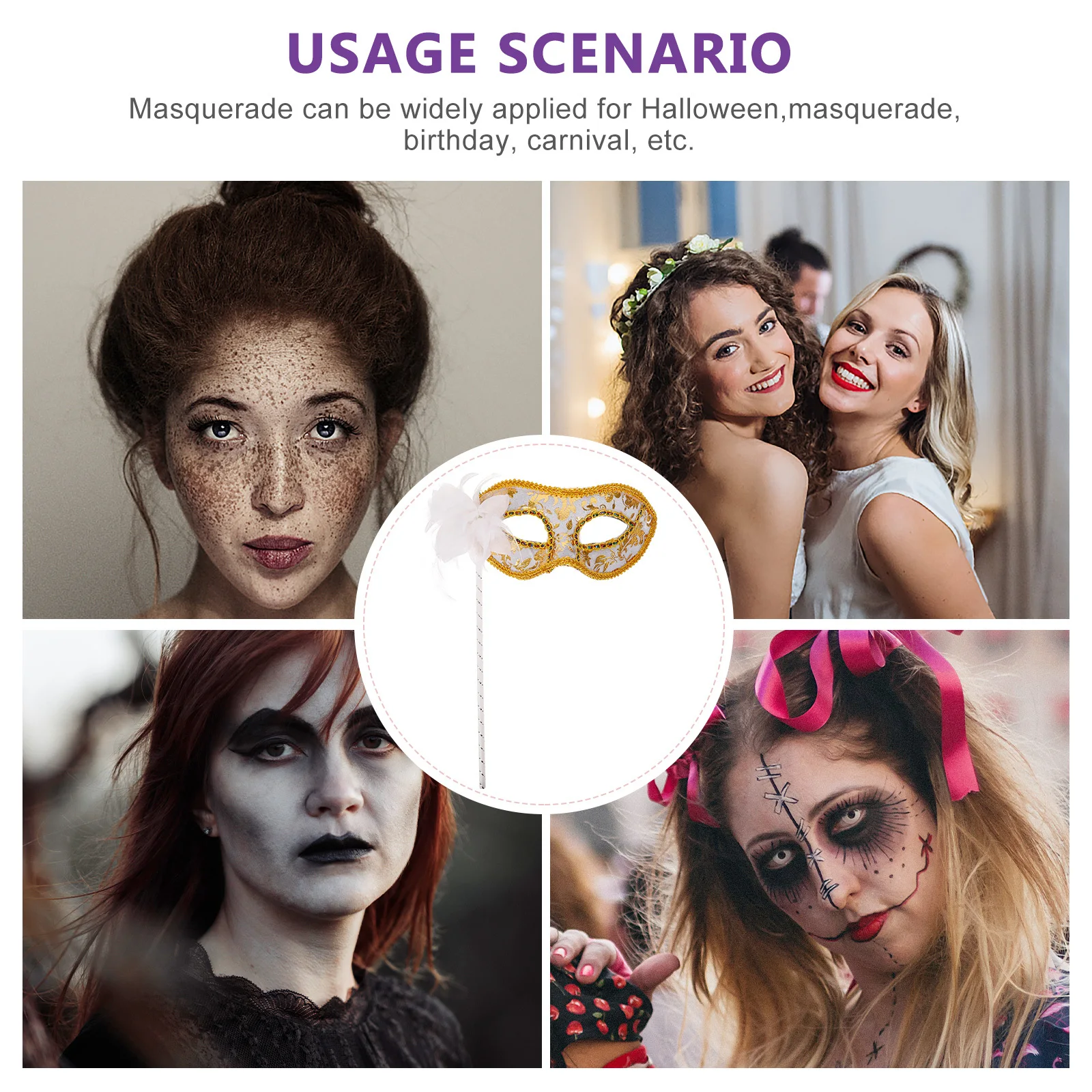 

Beautiful Handheld Masquerade Mask for Adult Women Half Face Design with Electroplated Edge Party Prom Costume Prop Gift