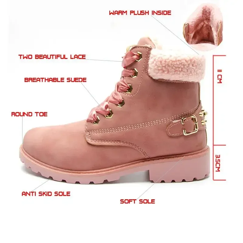 Fujin Women Winter Boots Platform Ankle Snow Warm Plush Fur Suede Leather Booties Woman Shoes Motorcycle Platform Ankle Boots