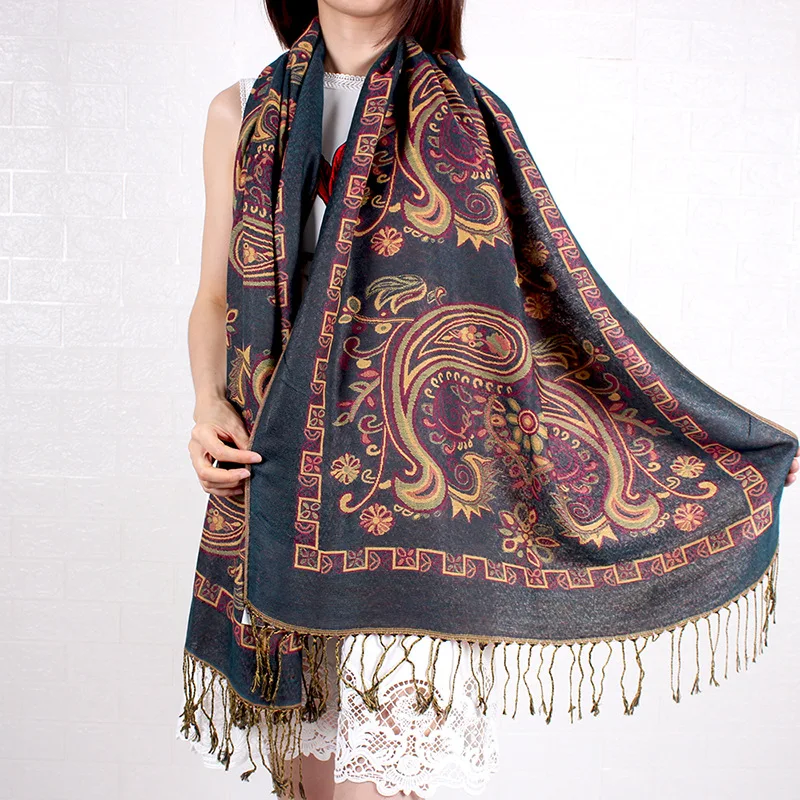 Pashmina Silk Viscose Cashmere Blended Paisley Stole Scarf Shawl Tassel Stylish Large Long Light Weight Luxury For Women