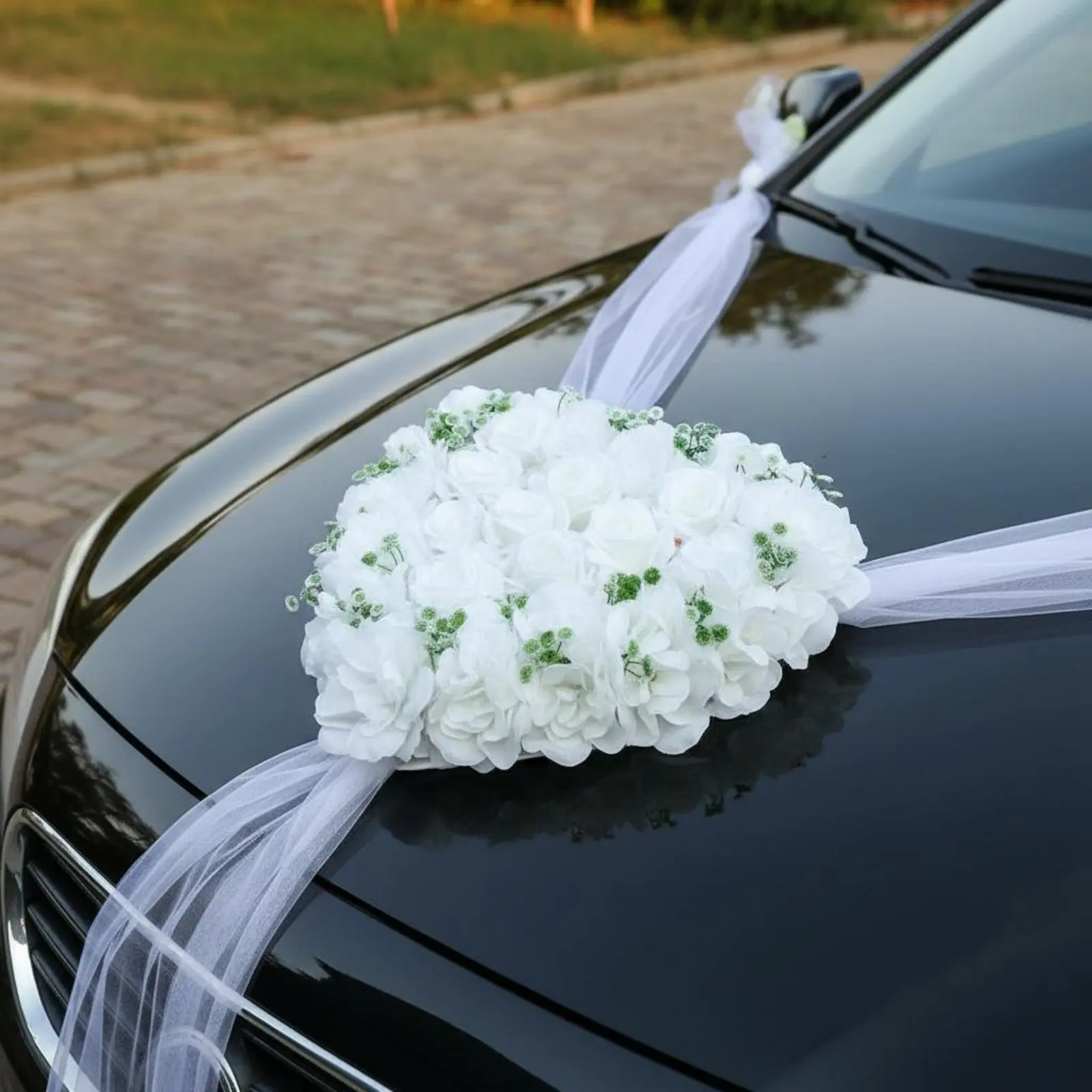 

Wedding Car Decoration Set Artificial Flowers Wedding Car Flower and Ribbon Kit Easy to Install Romantic Theme for Newlyweds