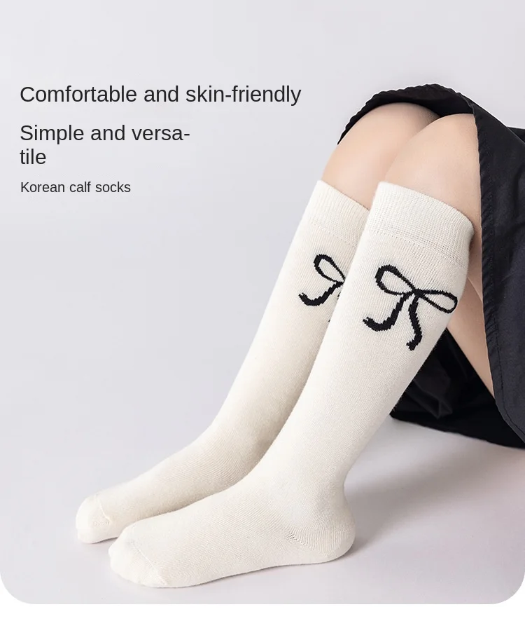 3 Paar kniehohe Slouch-Socken für Mädchen, schwarz, weiß, grau, Schleife, Frühling, stapelbare Strumpfhosen für Kinder von 3–12 Jahren, lässige Schulsocken – Detail 16