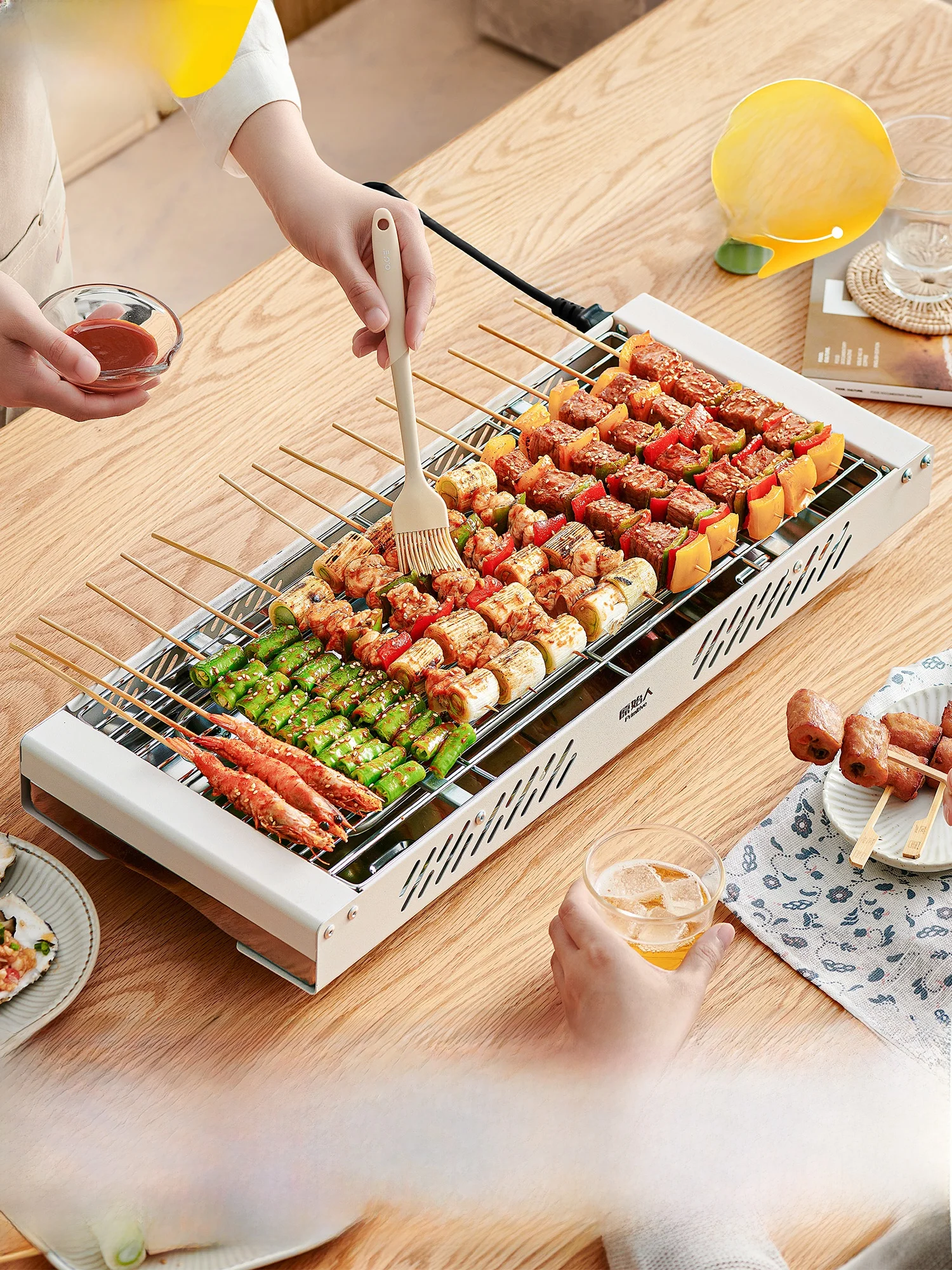 

Indoor Barbecue ill Original Person Meat Cooking hine Pan Multi-Function Ra for Roasting Meat And Skewers
