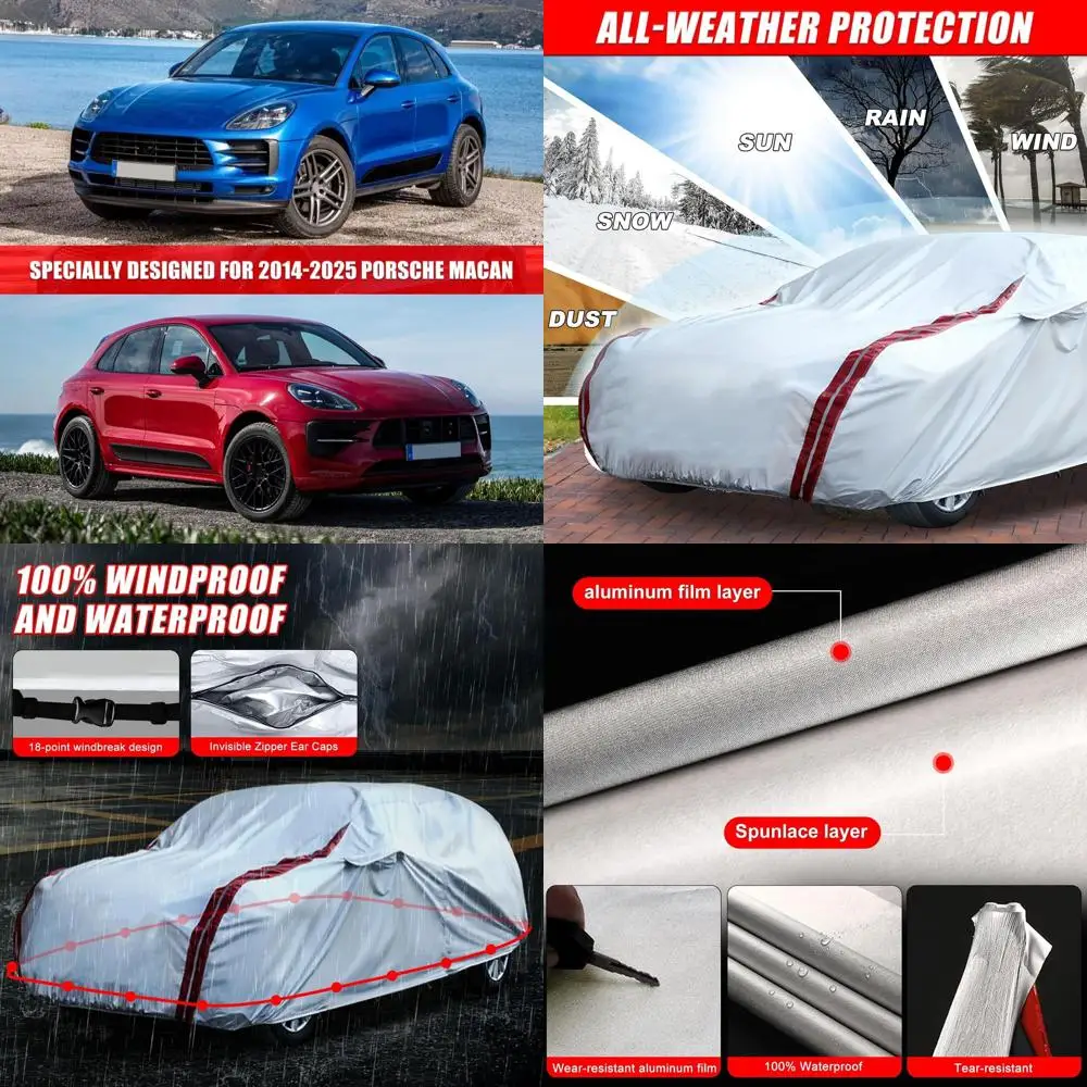 

Custom-Fit 6-Layer Waterproof Car Cover for 2014-2025 Porsche Macan with Zippered Door and 18 Windproof Bands