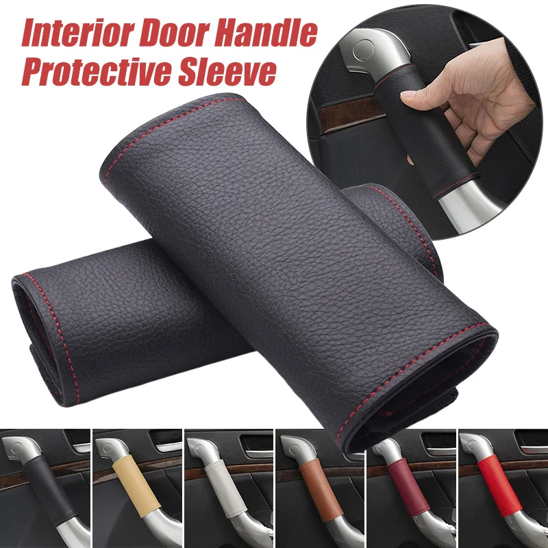 2PCS Car Door Inner Handle PU Leather Cover Door Handle Leather Protective Case Car Styling Interior Upgrades Auto Accessories