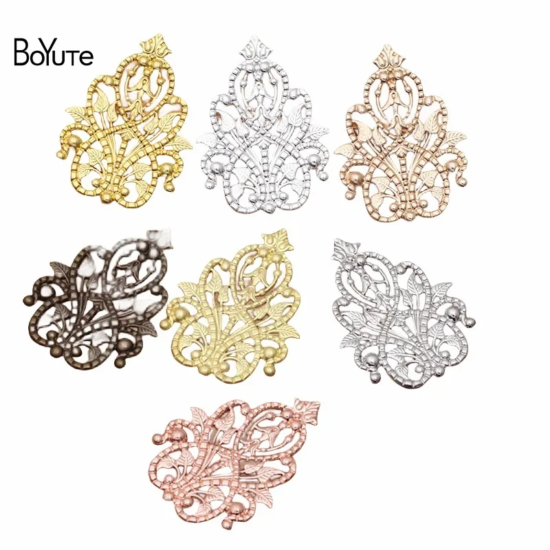 BoYuTe (20 Pieces/Lot) 35*48MM Flower Metal Brass Filigree Findings Diy Vintage Jewelry Accessories Handmade Materials Wholesale