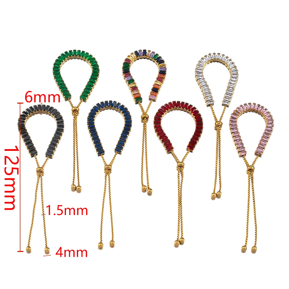 Chaîne réglable en perles de zircone carrées colorées en acier inoxydable, 1 pièce, pour bricolage, Punk Hip Hop, Bracelet brillant