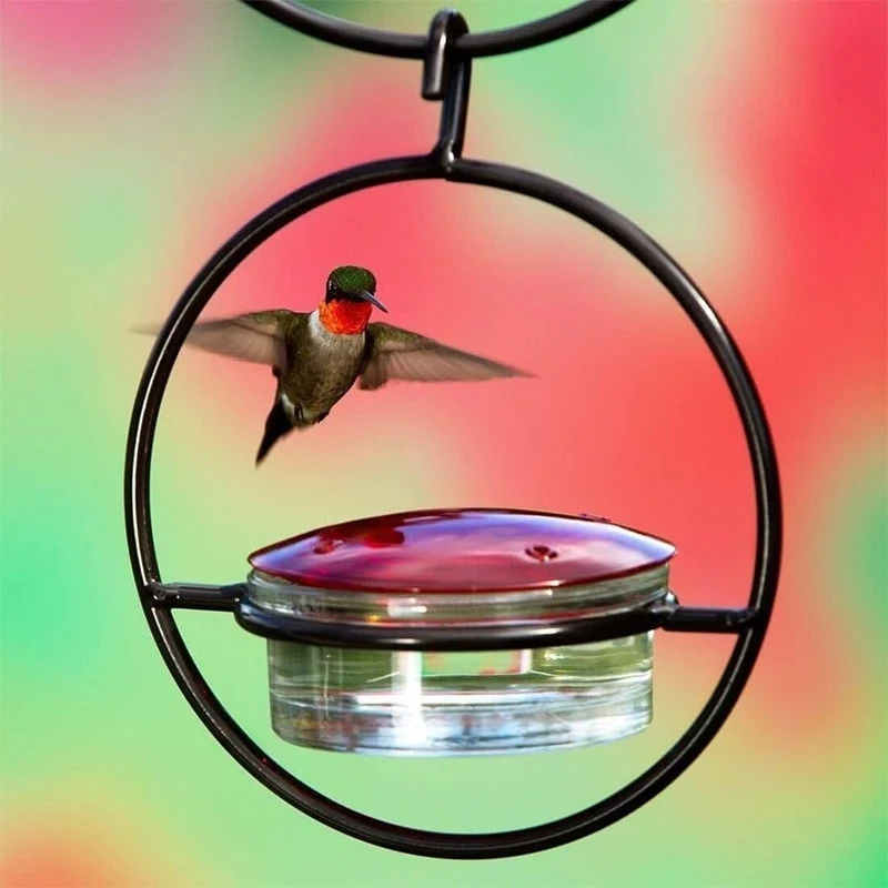

Hanging Hummingbird Feeder Attract Birds Outdoor Humming Bird Feeder with Red Glass Bowl for Outside Garden Backyard Patio Deck