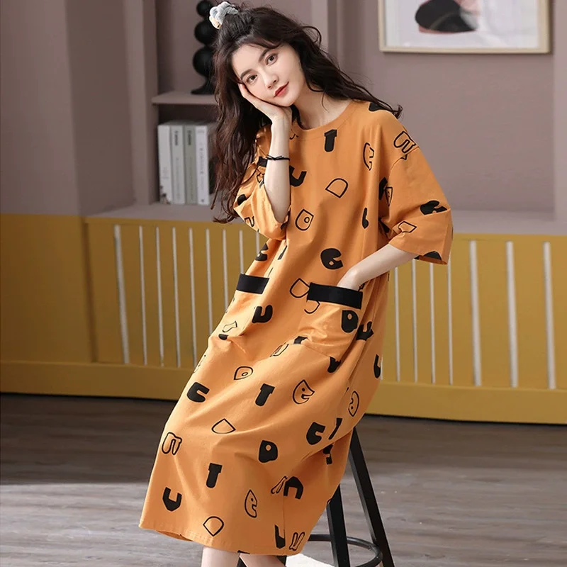 

Женская ночная рубашка оверсайз с буквенным принтом, свободного кроя, с коротким рукавом, мягкая повседневная ночная сорочка