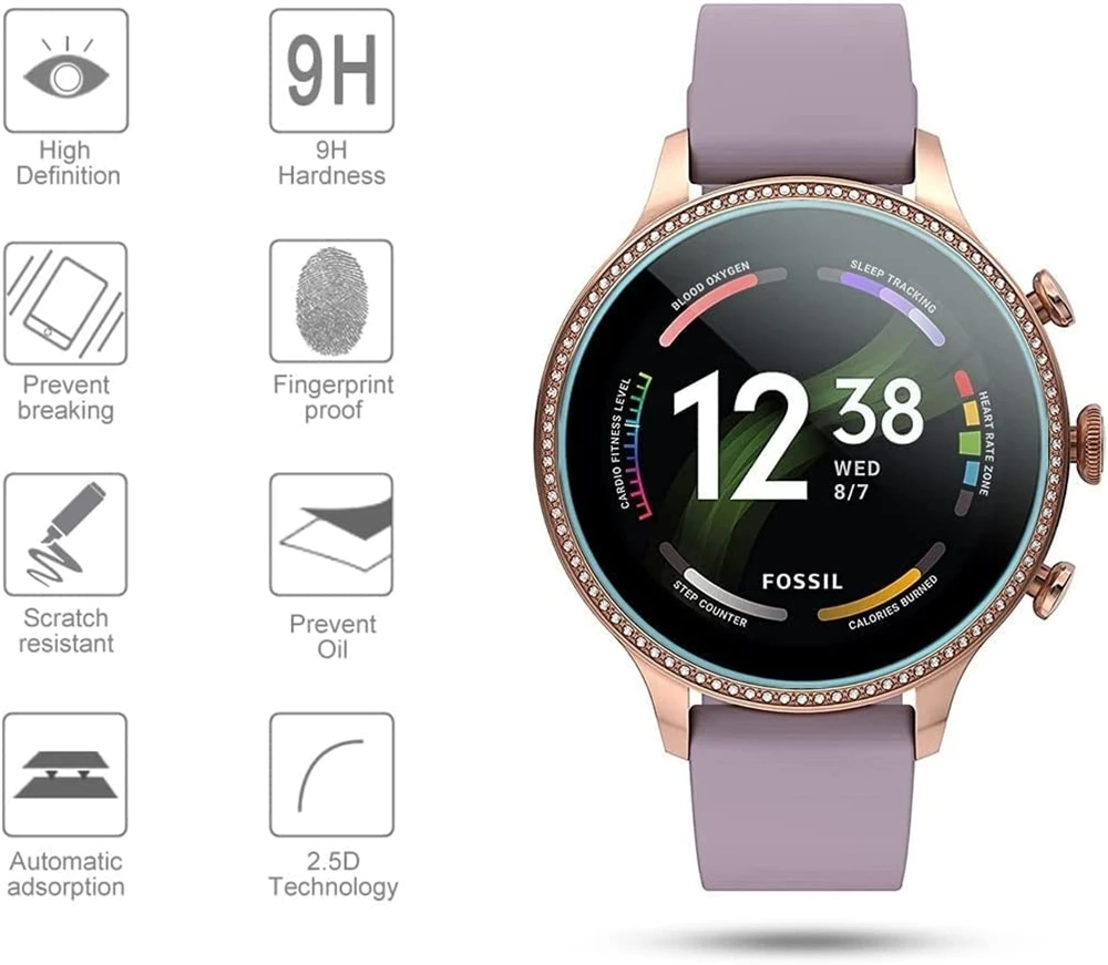 Screen Protector Tempered Glass  For Fossil Gen 5 / Gen 6 Smartwatch 6 42mm Women Carlyle HR watch