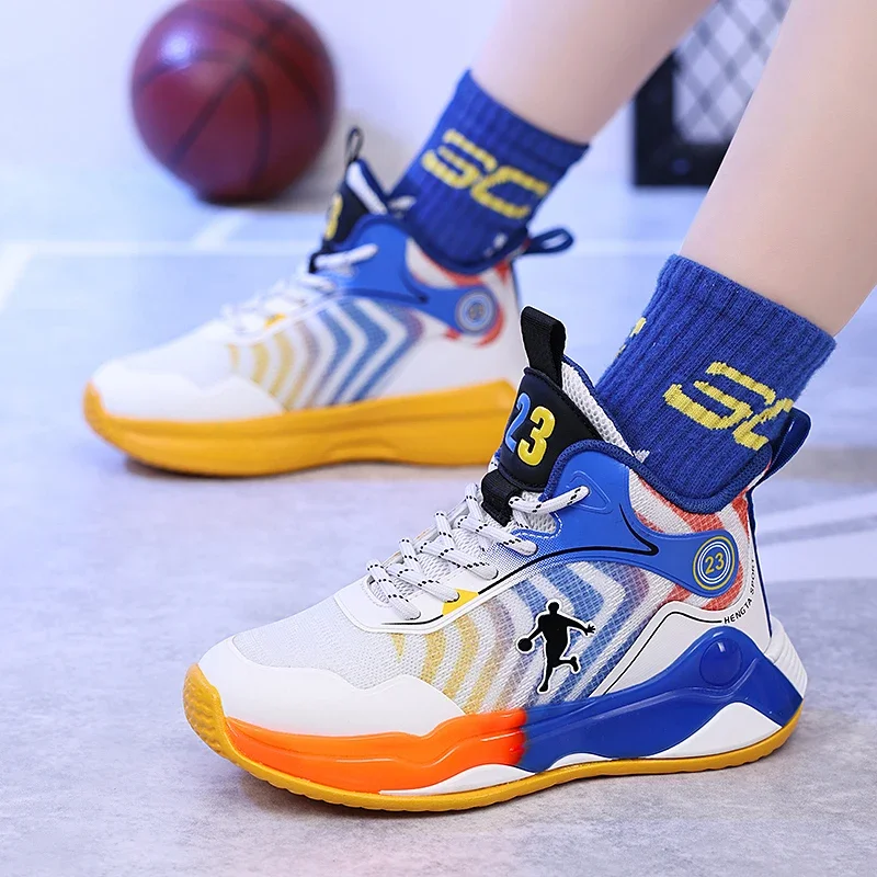 New Children Shoes Kids Basketball Shoes Boys Sneakers Cushioning Breathable Child Trainers Basket Shoes Outdoor Walking Sneaker