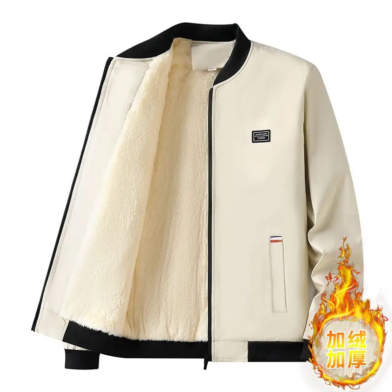 

Autumn/Winter Thicken Fleece-Lined Men Jacket Casual Fashion Warm Cold-proof Baseball Collar Coat Korean Style Slim Fit Jacket