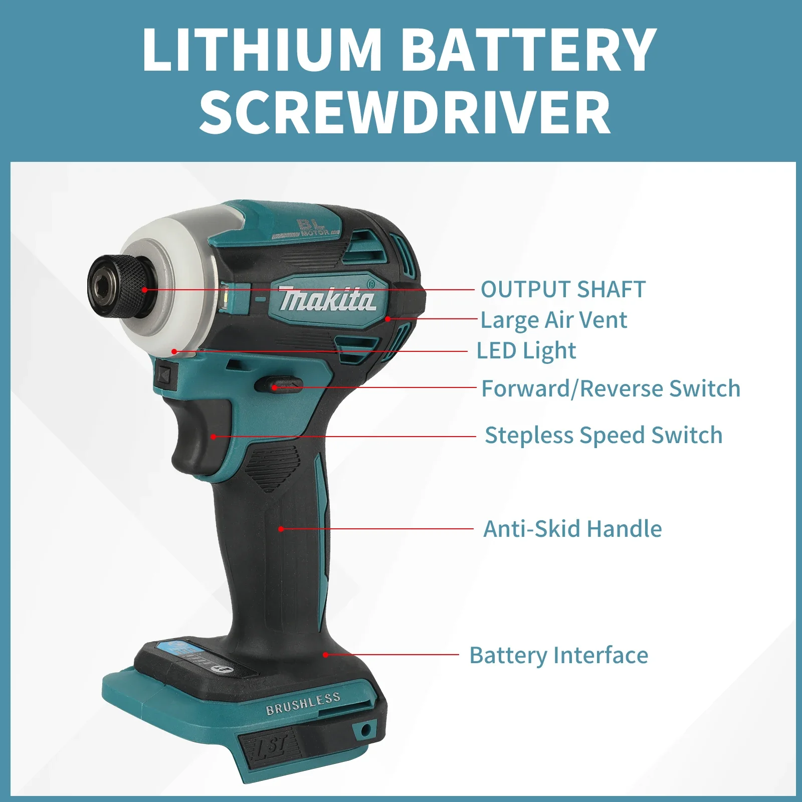 Brushless Electric Impact Drill Machine DTD172, Electric Screwdriver for Makita 18V Battery Pins - view 3
