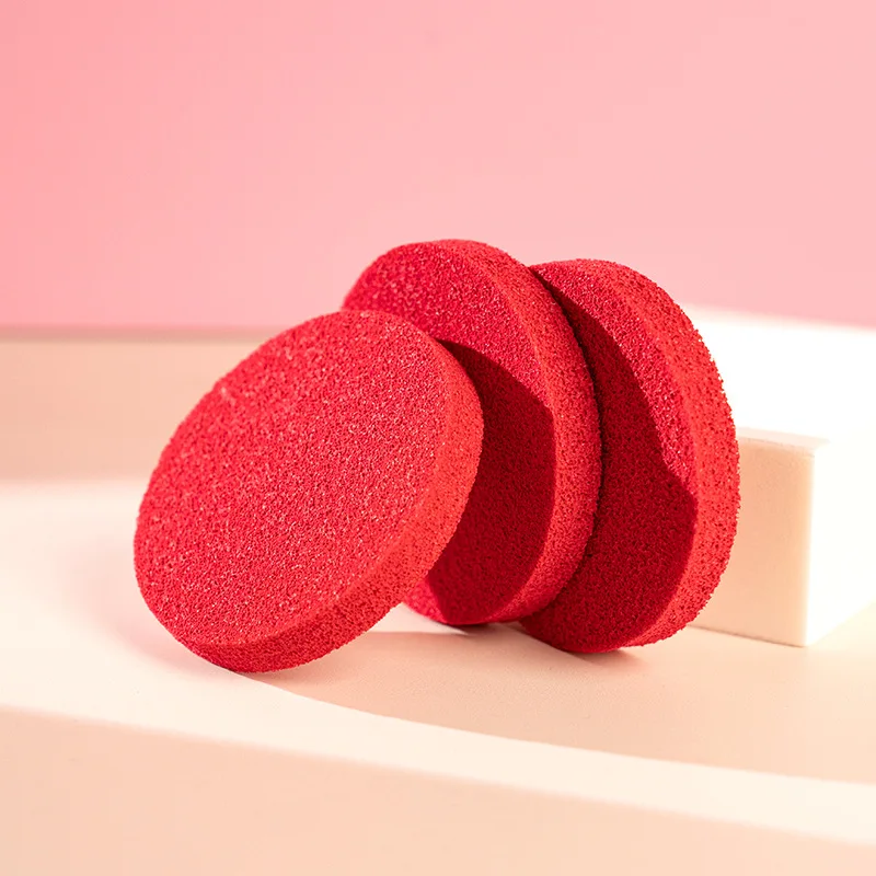 1pc Red Natural Wood Pulp Sponge Cellulose Compress Cosmetic Puff Facial Washing Sponge Face Care Cleansing Makeup Remover Tool