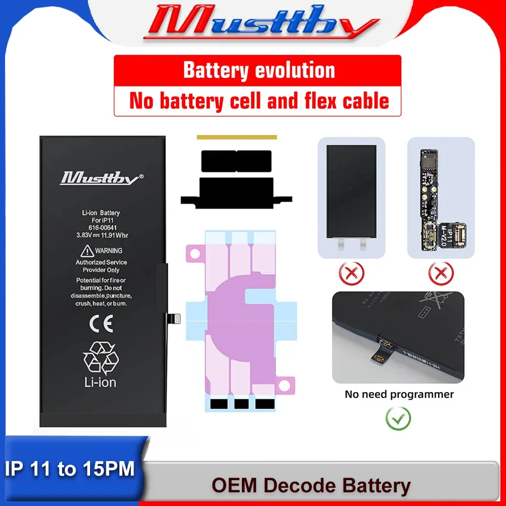 

NO BMS Soldering No Need Programmer Decode Battery for iPhone 14 13 12 11 pro max Batteries Don't Pop-up Non-Genuine Message