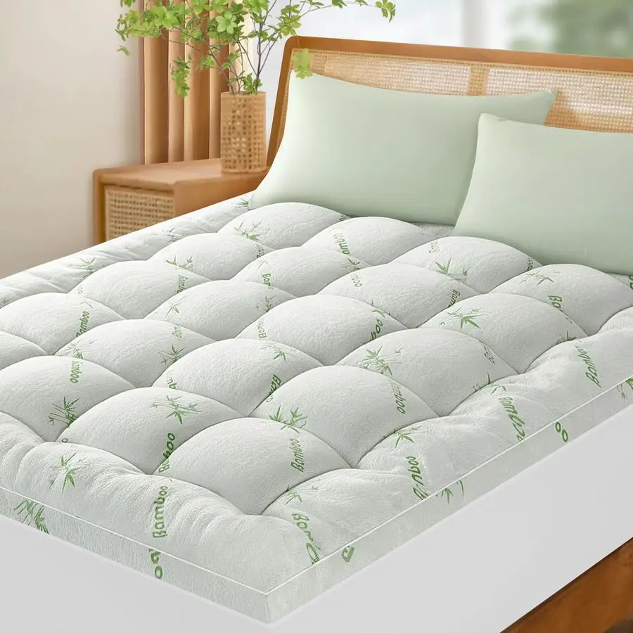 

Inch Mattress Topper Queen Size 1500GSM 3D7D Down Alternative Fill Pillow Top Mattress Pad, Viscose Made from Bamboo Cover, Extr