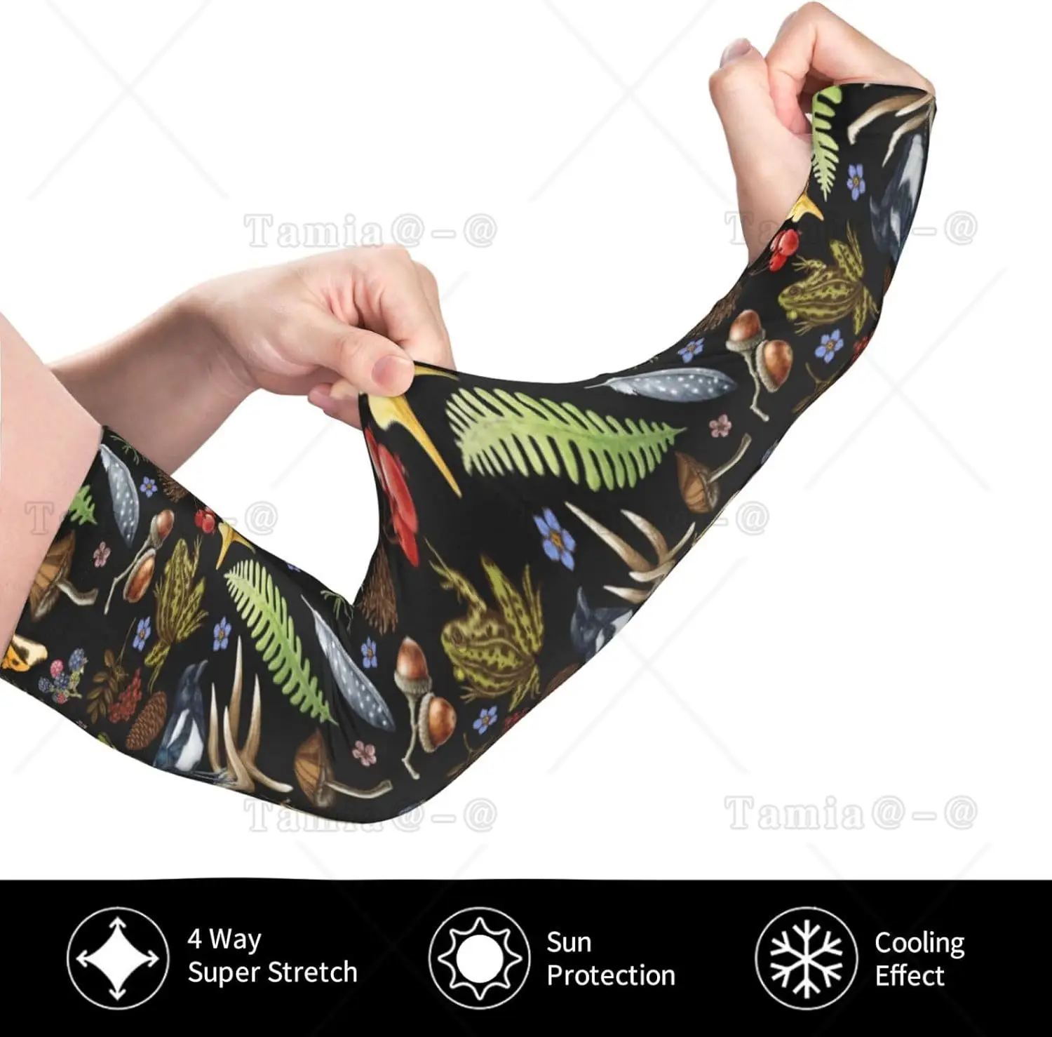 Mangas de braço de resfriamento de pássaros floresta aquarela para homens e mulheres protetor solar capa de braço com furos para polegares para jardinagem ao ar livre