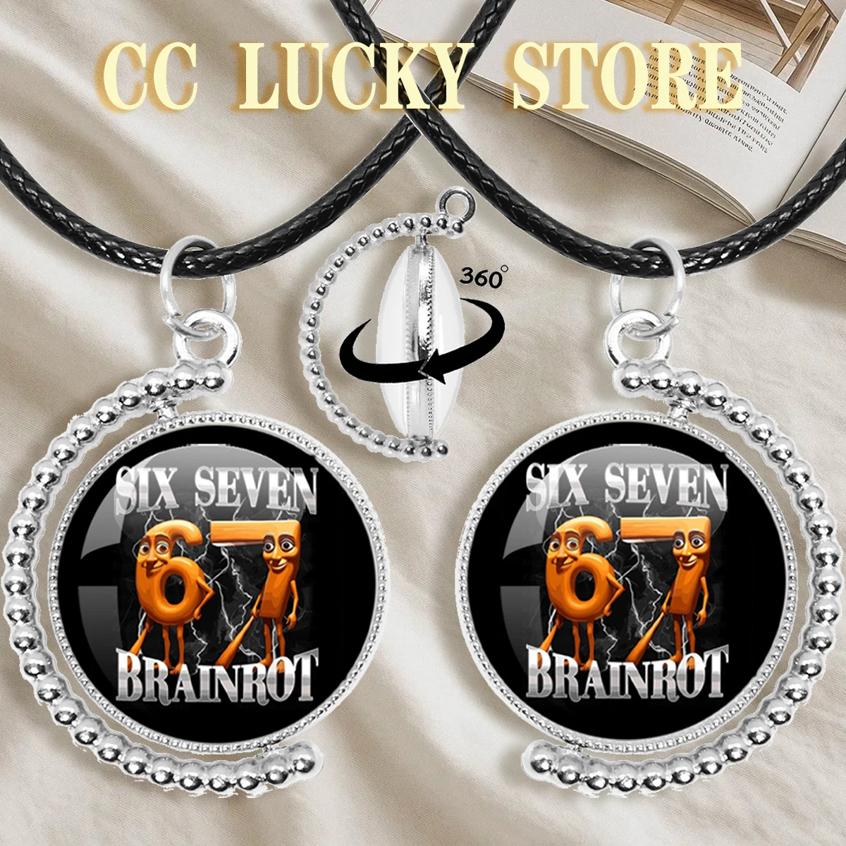 Anime STEAL A BRAINROT Blue 67 sahur Necklace Cute No. 67 25mm Glass Cabochon Double-Sided Necklace Game Surrounding Jewelry