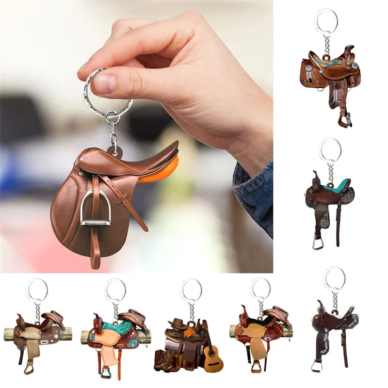 Saddle Shape Acrylic Key Ring Mini Key Chain Hook, Western Cowboy Saddle Acrylic Pendant for Horses Lover Gift Decoration, Moda