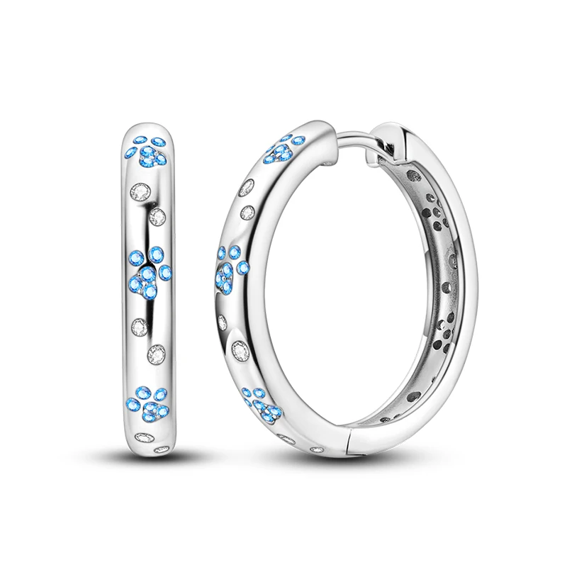 New 925 Sterling Silver Brilliant Claw Imprint Ear Ring Hoop Earrings For Women Fine Engagement Jewelry Gifts