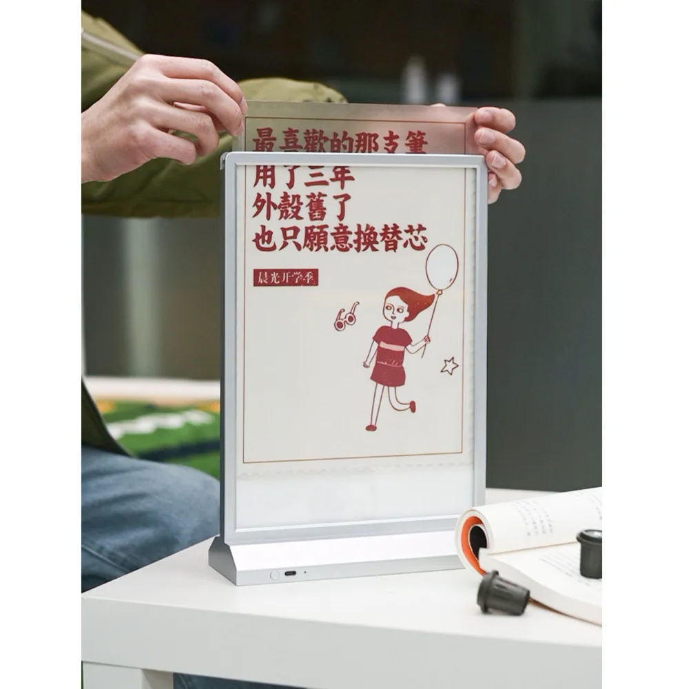 Rechargeable A5 Light-Up Desktop Menu Board - Portable Pull-Out Illuminated Advertising Sign
