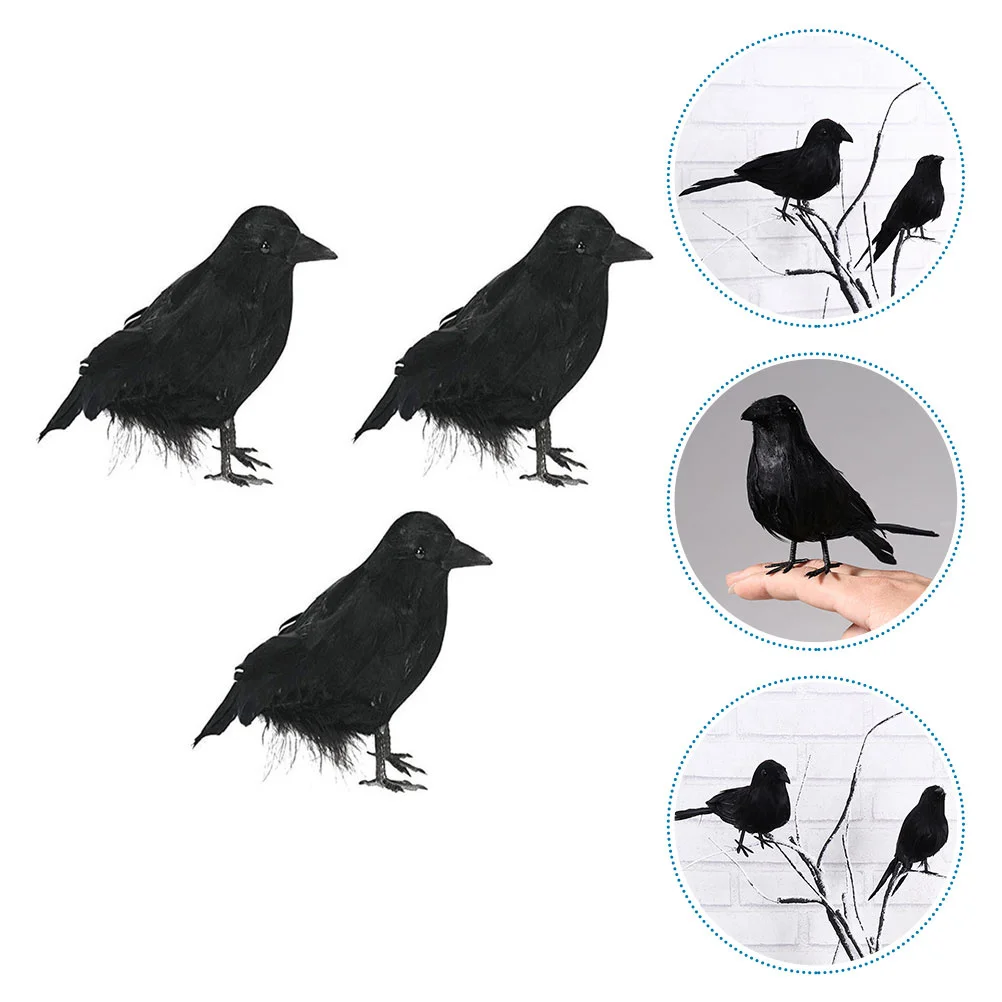

3Pcs Halloween Crow Decoration Realistic Design Joyful Party Adornment Home Outdoor Use Simulated Crow