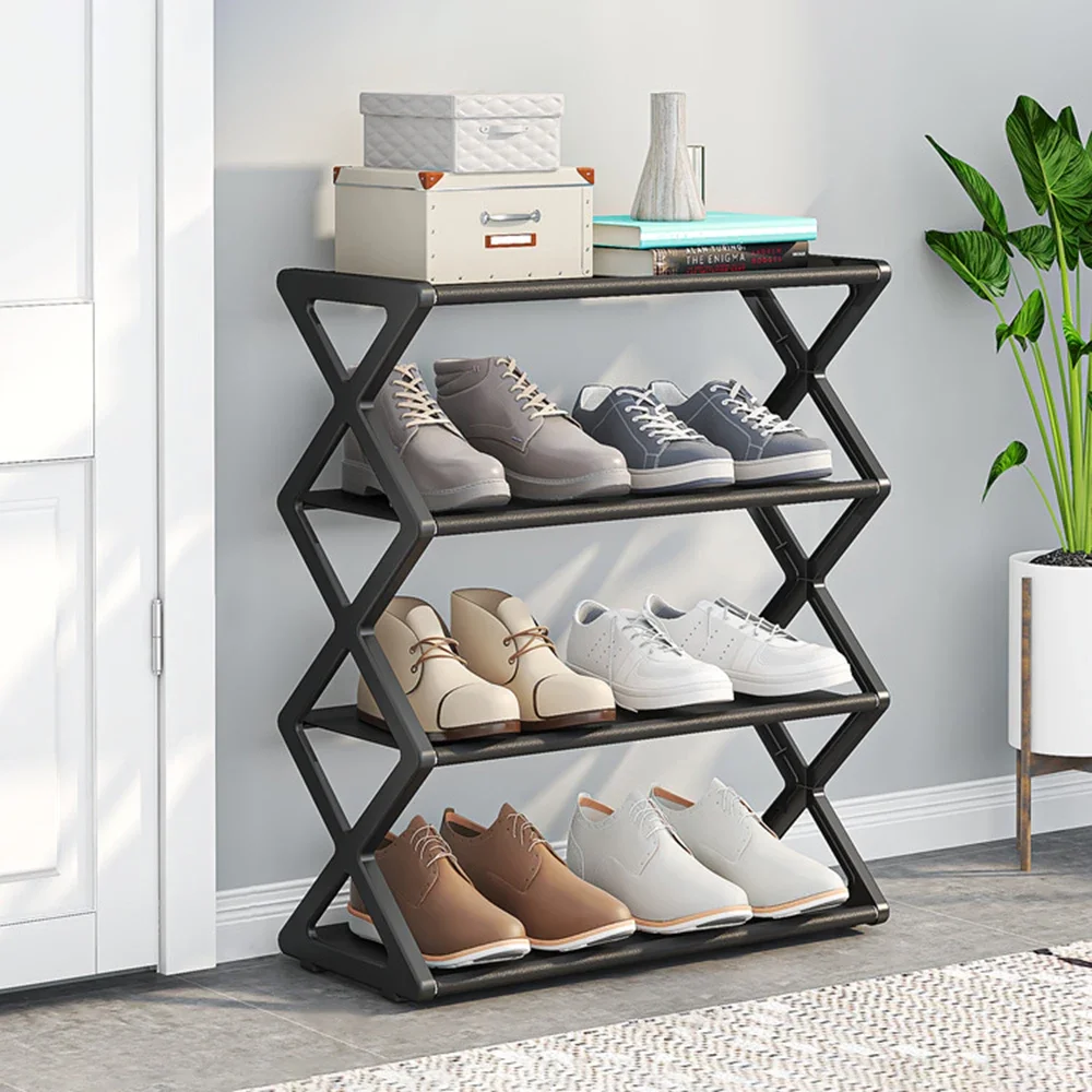 Hot 4-Tier X-Type Shoe Storage Rack, Dorm Rooms Multifunctional X-shaped Dust-proof Storage Rack for Entryways Hallways Bedrooms