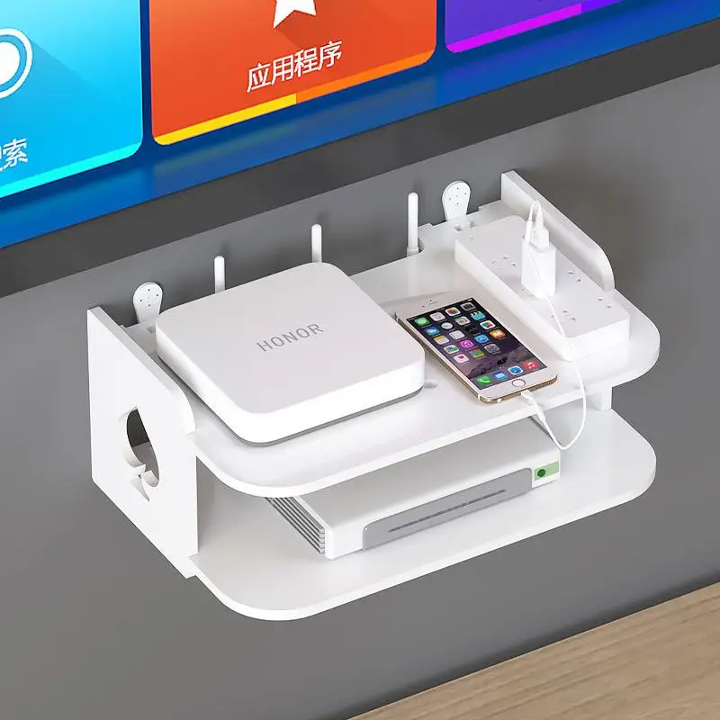 リビングルーム寝室用壁掛けルーター収納棚-テレビボックスホルダー-穴あけ不要-h型棚-家庭用