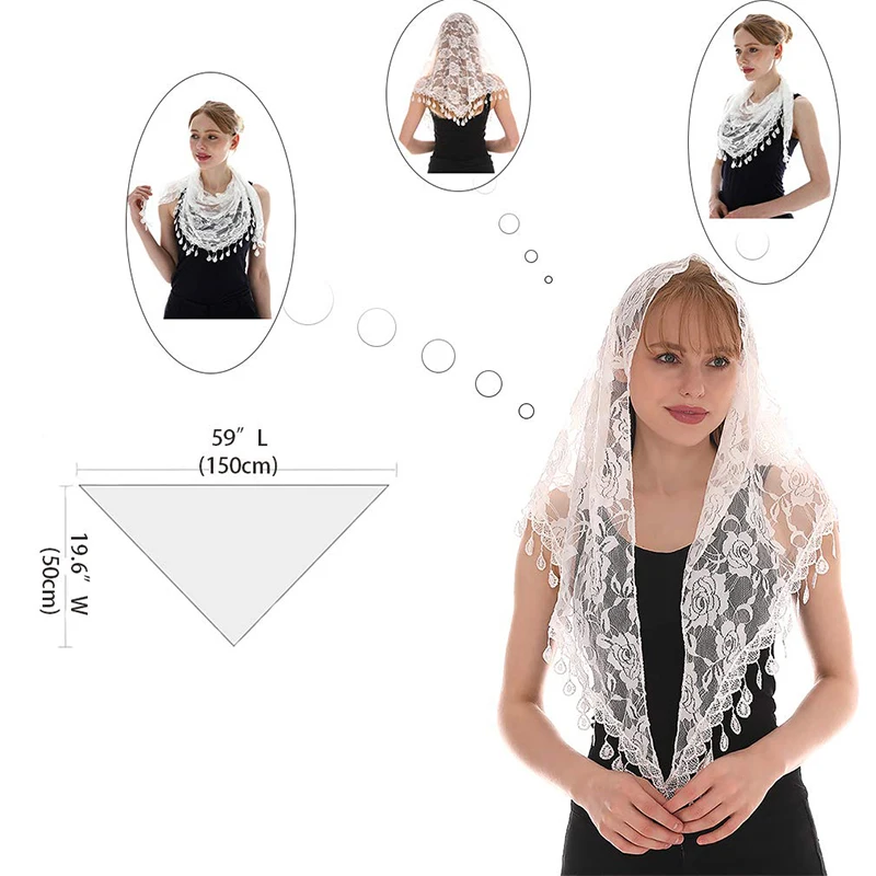 Lace Tassel Triangle Scarf Flower Embroidery Shawl Elegant Breathable Windproof Wrap Outdoor Wedding Accessories 50*150cm