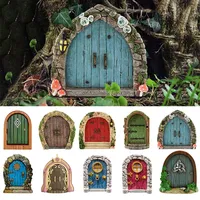 Miniature Fairy Door Figurine Elf Home Ornament For Yard Art Garden Tree Sculpture Statue Wooden Dollhouse Outdoor Garden Decor