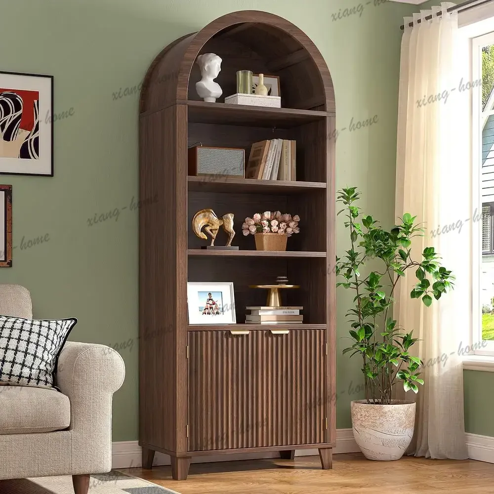ls79.9 Tall Arched Cabinet, 6Tier Arched Bookcase with Fluted Doors and Adjustable Wood Shelves, Wooden Storage Cabinet with Tal