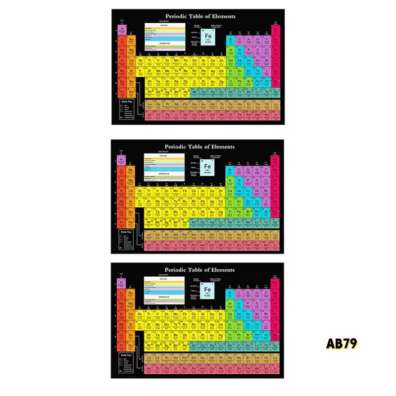 Póster de ciencia de tabla periódica 3X con elementos reales, póster de tabla periódica química negra de 24x16 pulgadas, decoración del aula