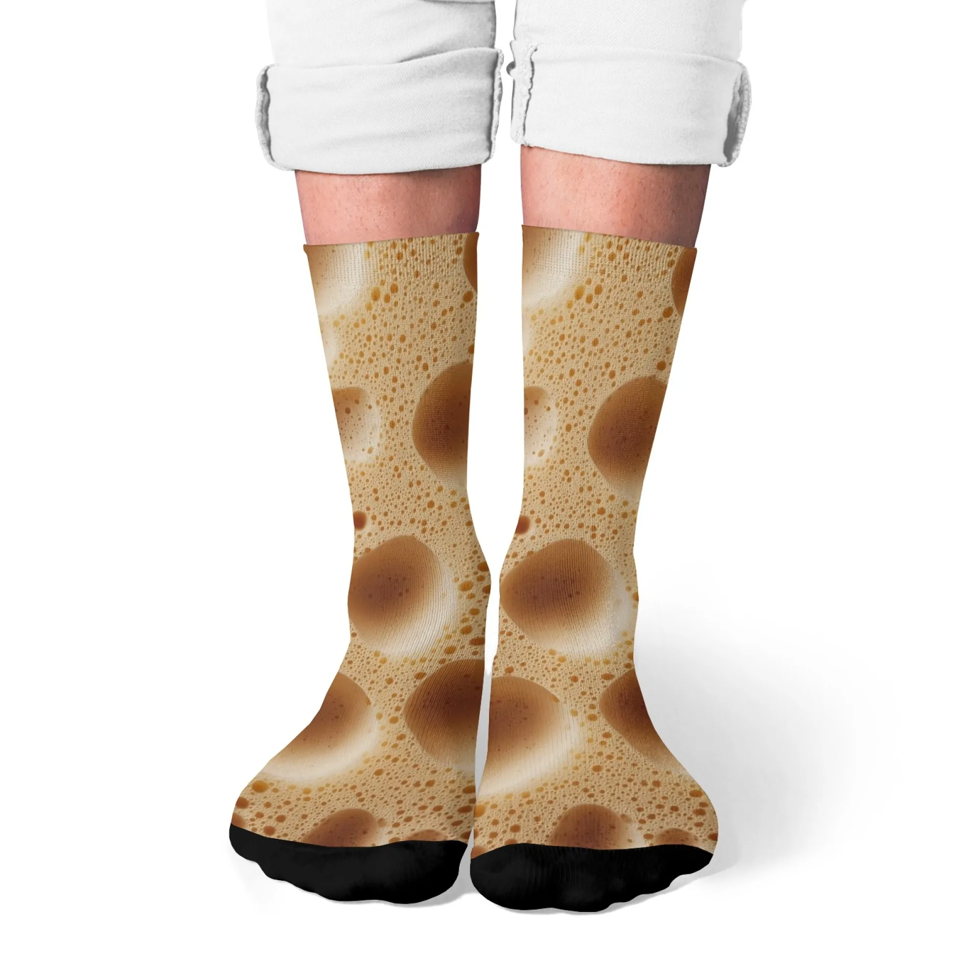 

Забавные носки до середины икры из пеноматериала с кофе и полным принтом, привлекательный напиток с реалистичным принтом из пенопласта для любителей кофе для повседневного ношения