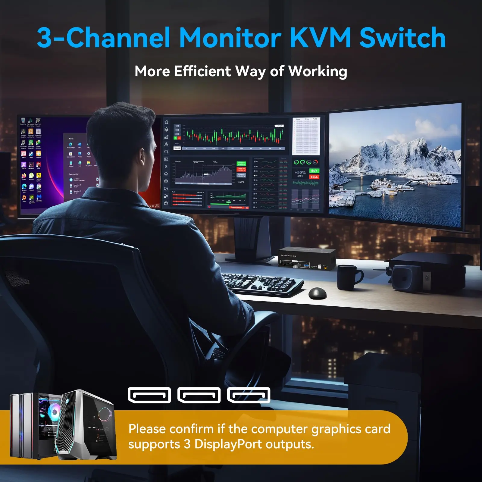 8K @ 60Hz Dp Kvm Switch 3 Monitoren 2 Computers Displayport Kvm Schakelaars Usb 3.0 Kvm Schakelaars Dp 1.4 Monitor Schakelaar Voor 2 Computers