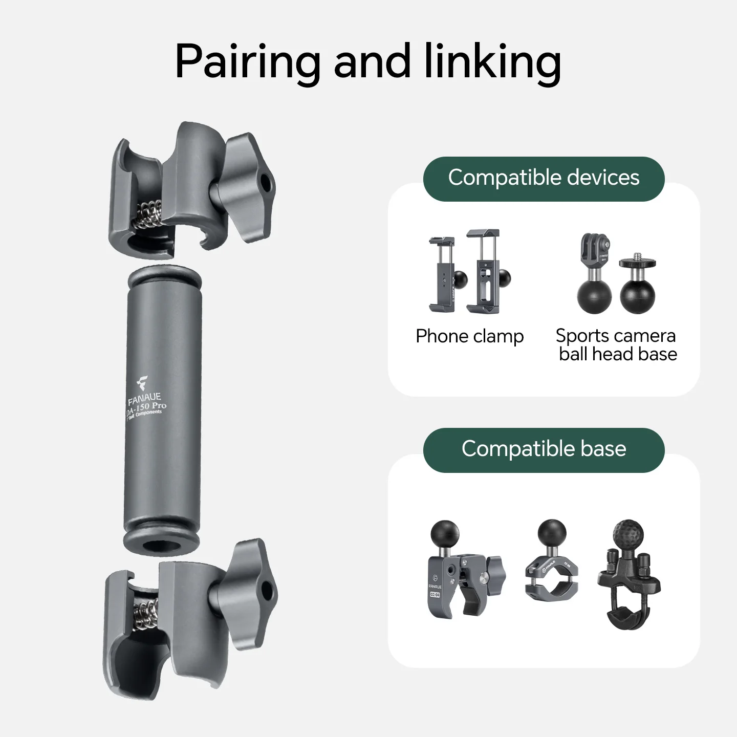 FANAUE Motorcycle Phone Holder Ball Head Two-Way Rotating Connecting Rod 15cm Supports 25mm Ball Head Compatible with RAM - view 2