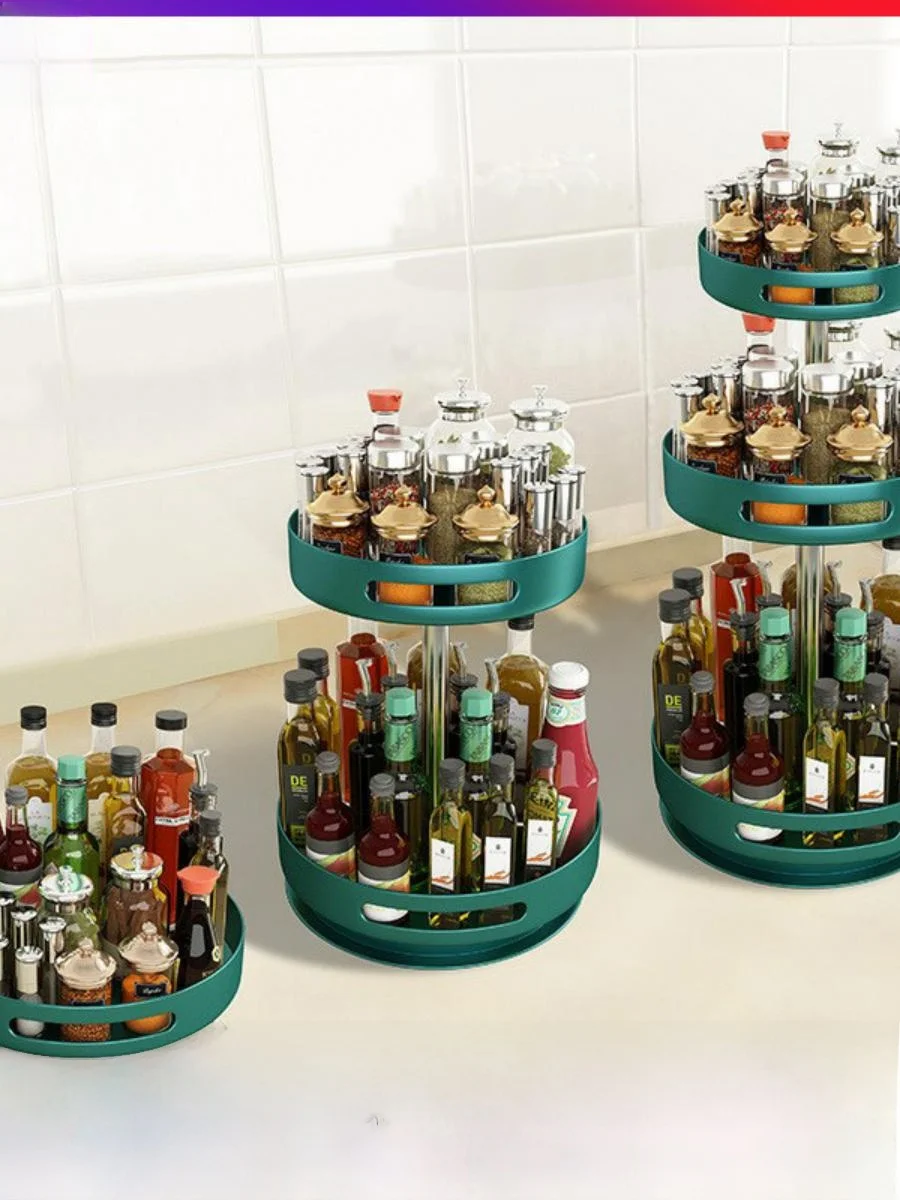 

New Multi-Layer Kitchen Storage Rack Home Use Fruit Plate Cosmetic Seasoning Organizer Rotating Space Saving Carbon Steel