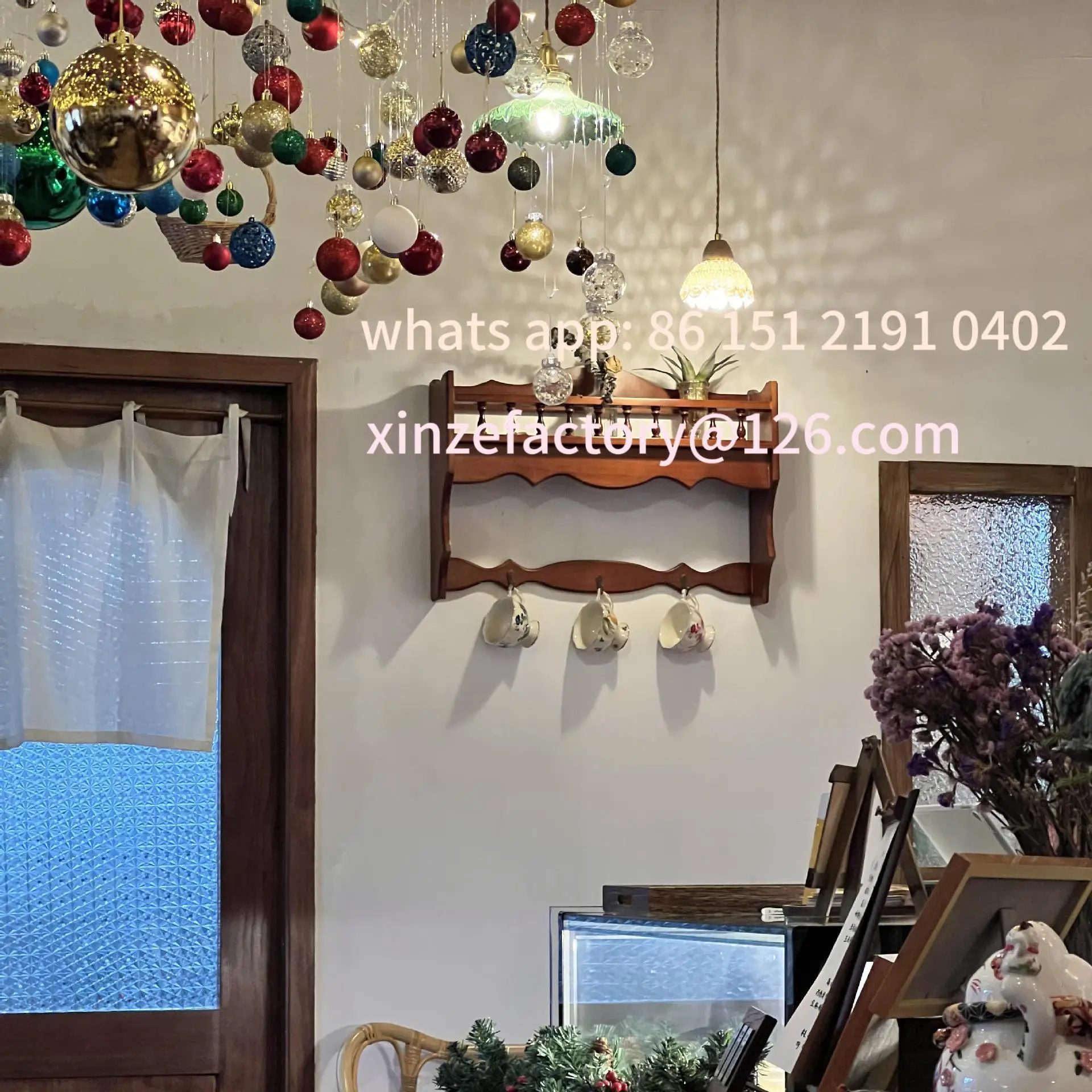 

Customizable retro solid wood antique cup holder Internet celebrity wall wall teacup hanging coffee cup storage cabinet rack