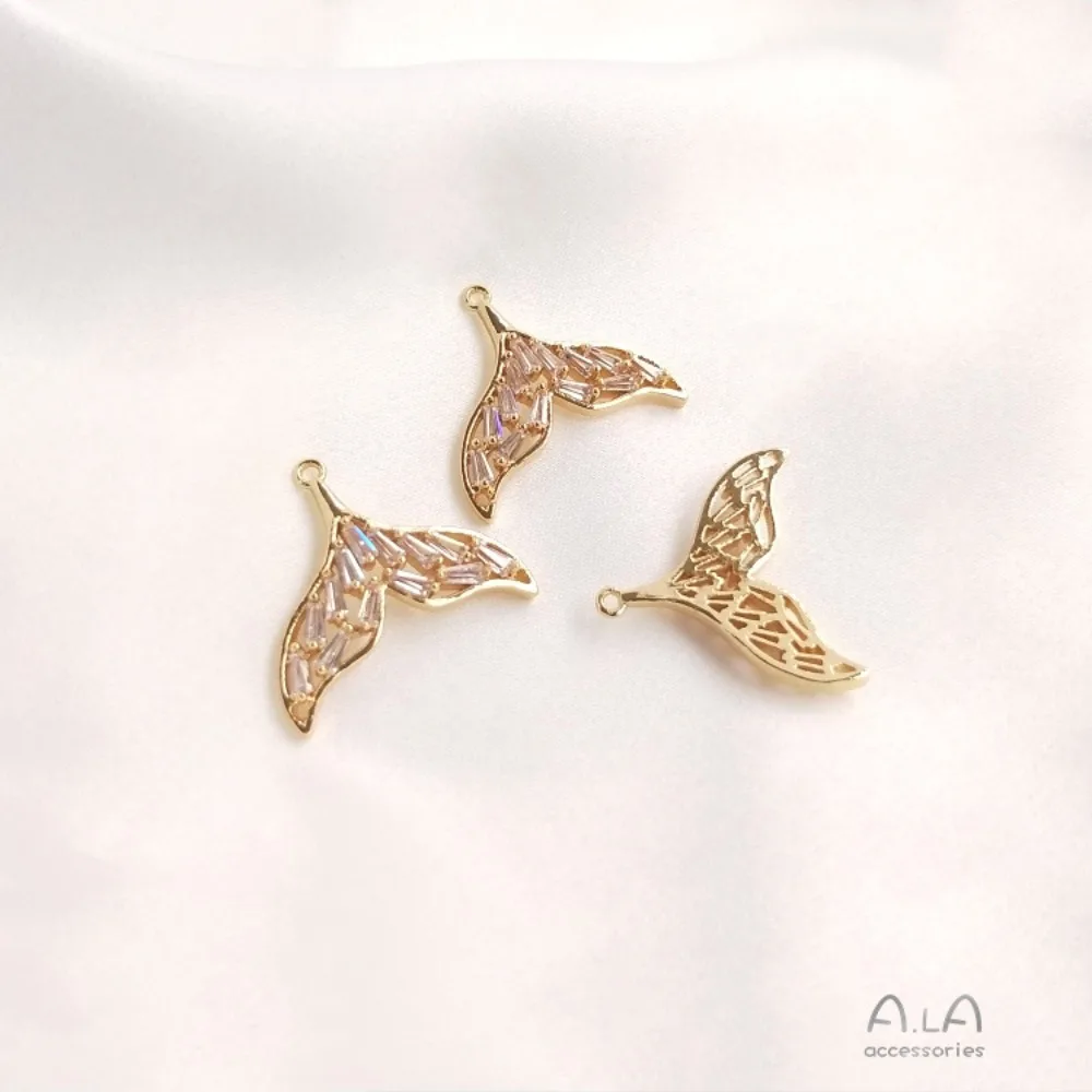 

1Pcs Copper Charms 14K Gold Color Accessories Inlay Pendant Whale Tail Pendant Mermaid Tail DIY Clavicle Necklace Pendant