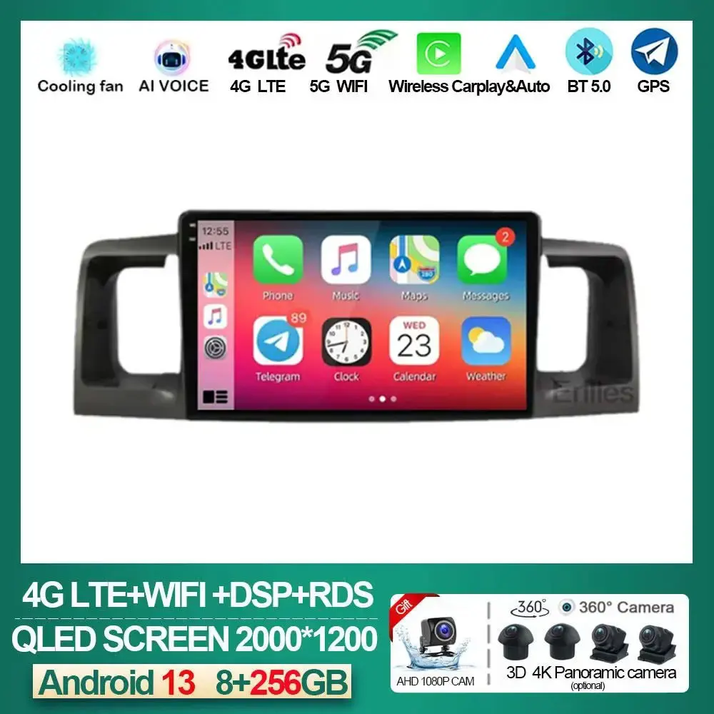 

For Toyota Corolla E 120 E120 BYD F3 2007 - 2011 Android 13 auto Car Radio Multimedia carplay gsp 2din Stereo DSP Qled 4G NET