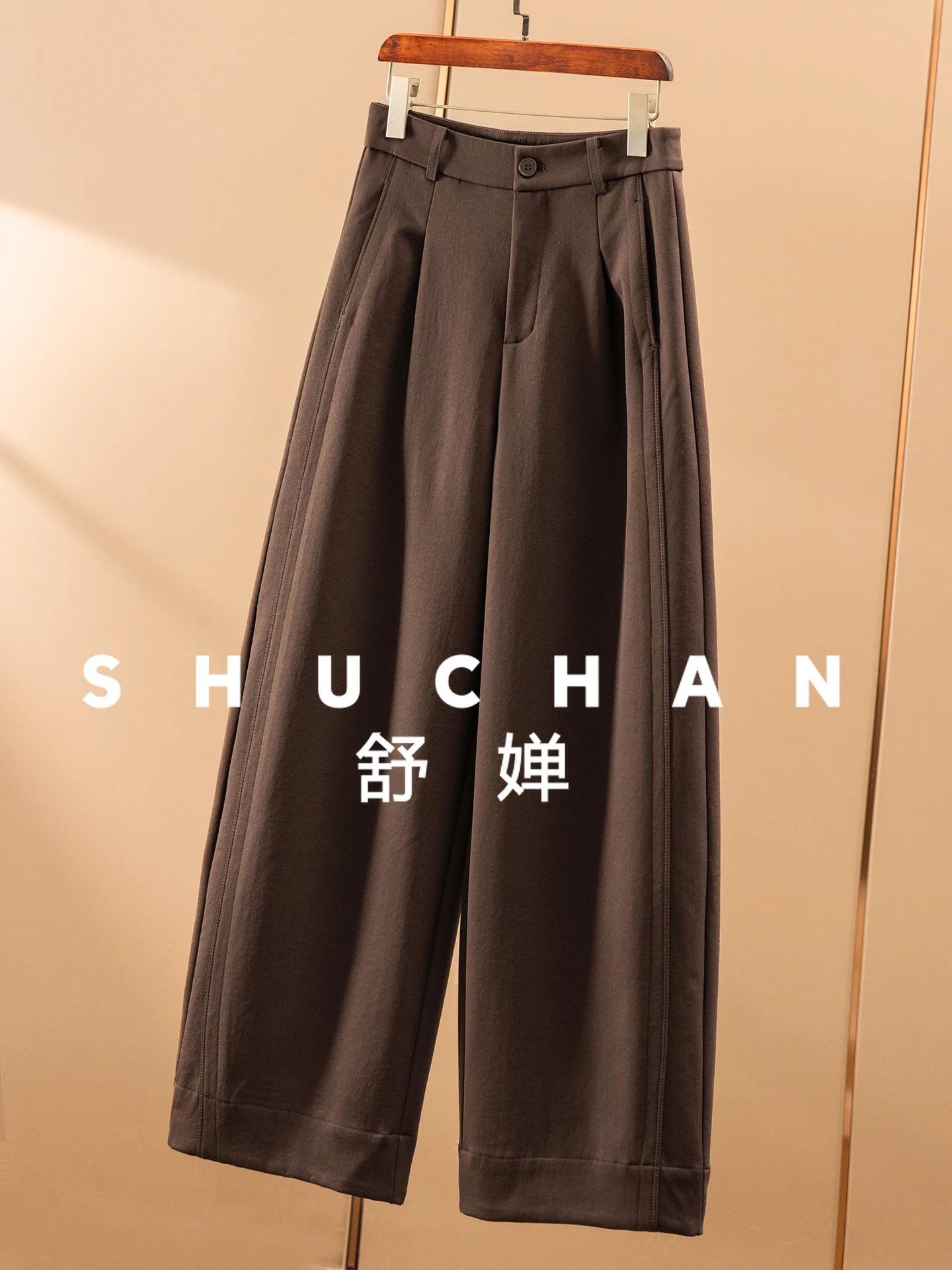 عالية الجودة مطوي عالية الخصر واسعة الساق الموز السراويل النساء 86E1 بنطال ذو قصة أرجل واسعة النساء Pantalones Mujer