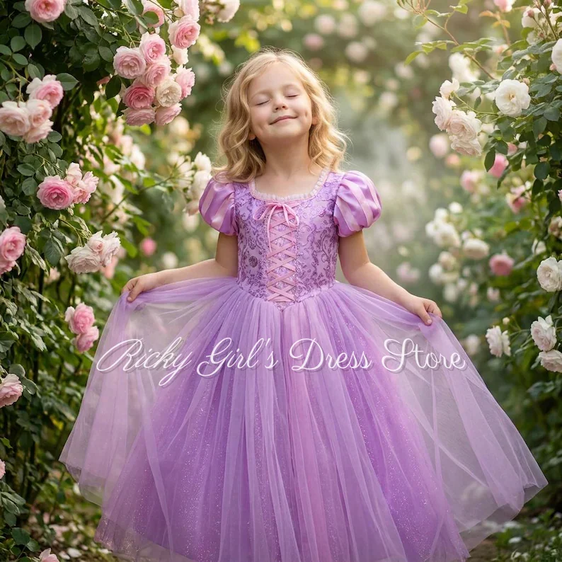 2026 Short Sleeves Cute Purple Princess Dress Lace Tulle Flower Girl Dress For Performances Parties Wedding Custom Color
