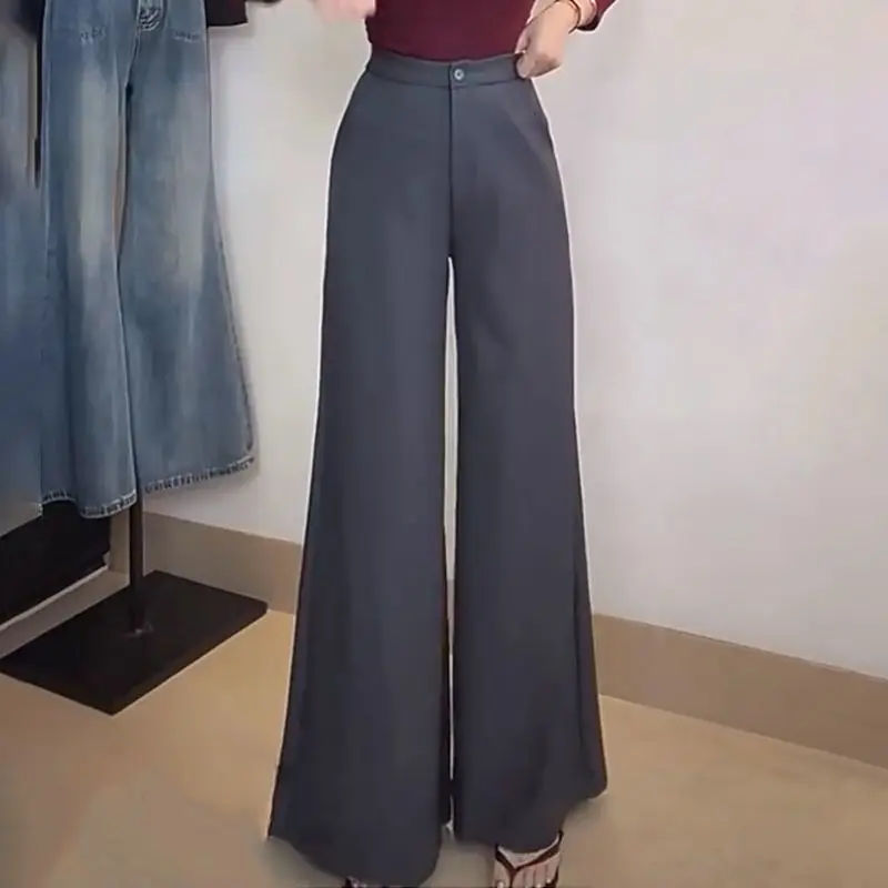 سروال بدلة متوهج أنيق للخريف والشتاء عالي الخصر