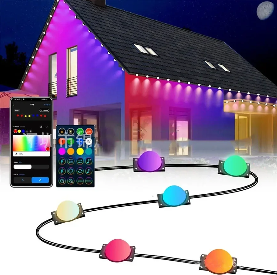 

Novelty 20/50LED Eternity Light Permanent Outdoor Lamp With Remote APP RGB+IC Garland Waterproof House Eaves Roof String Light