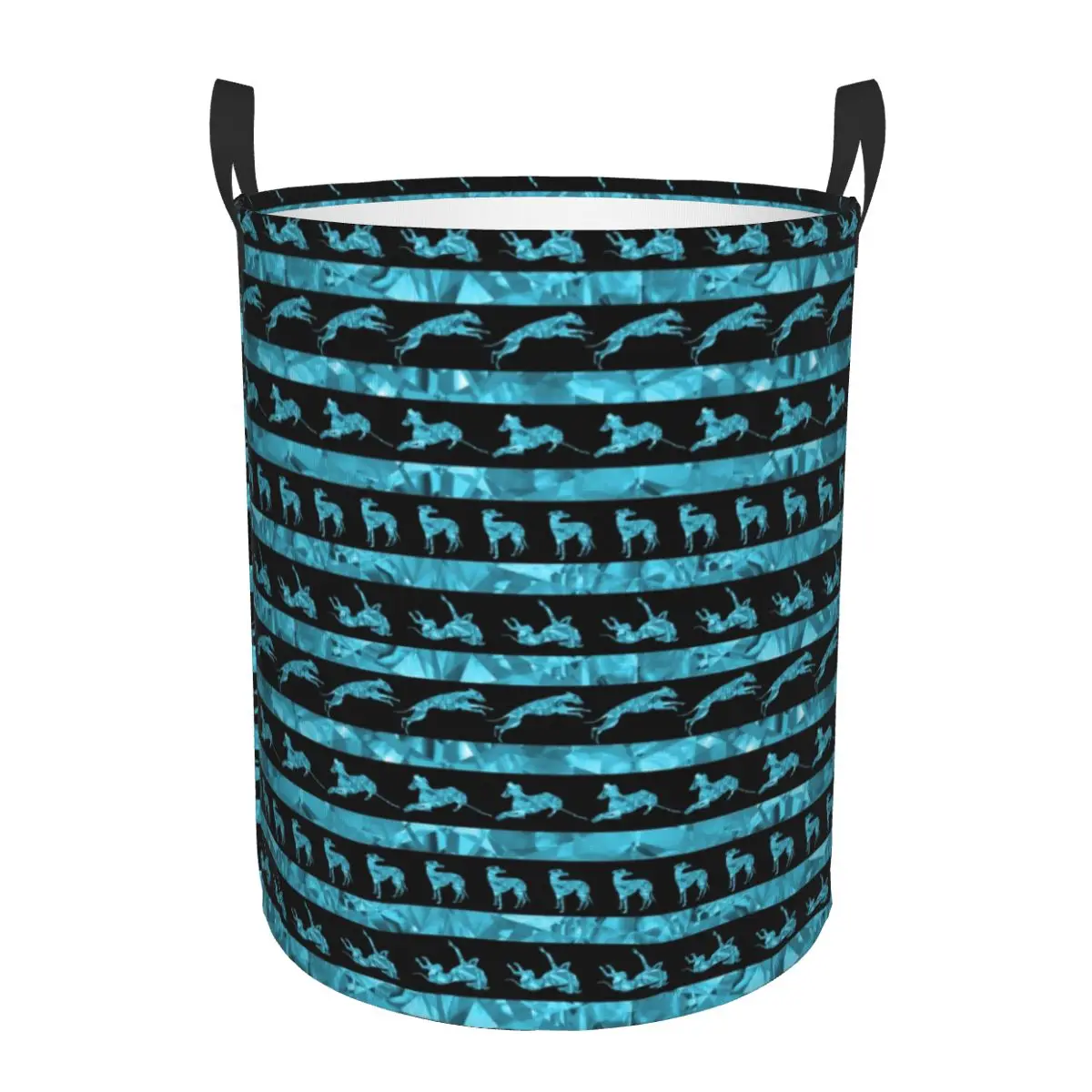 Custom Aquamarine Greyhound Laundry Basket Foldable Sighthound Whippet Dog Clothes Hamper for Toys Storage Bin