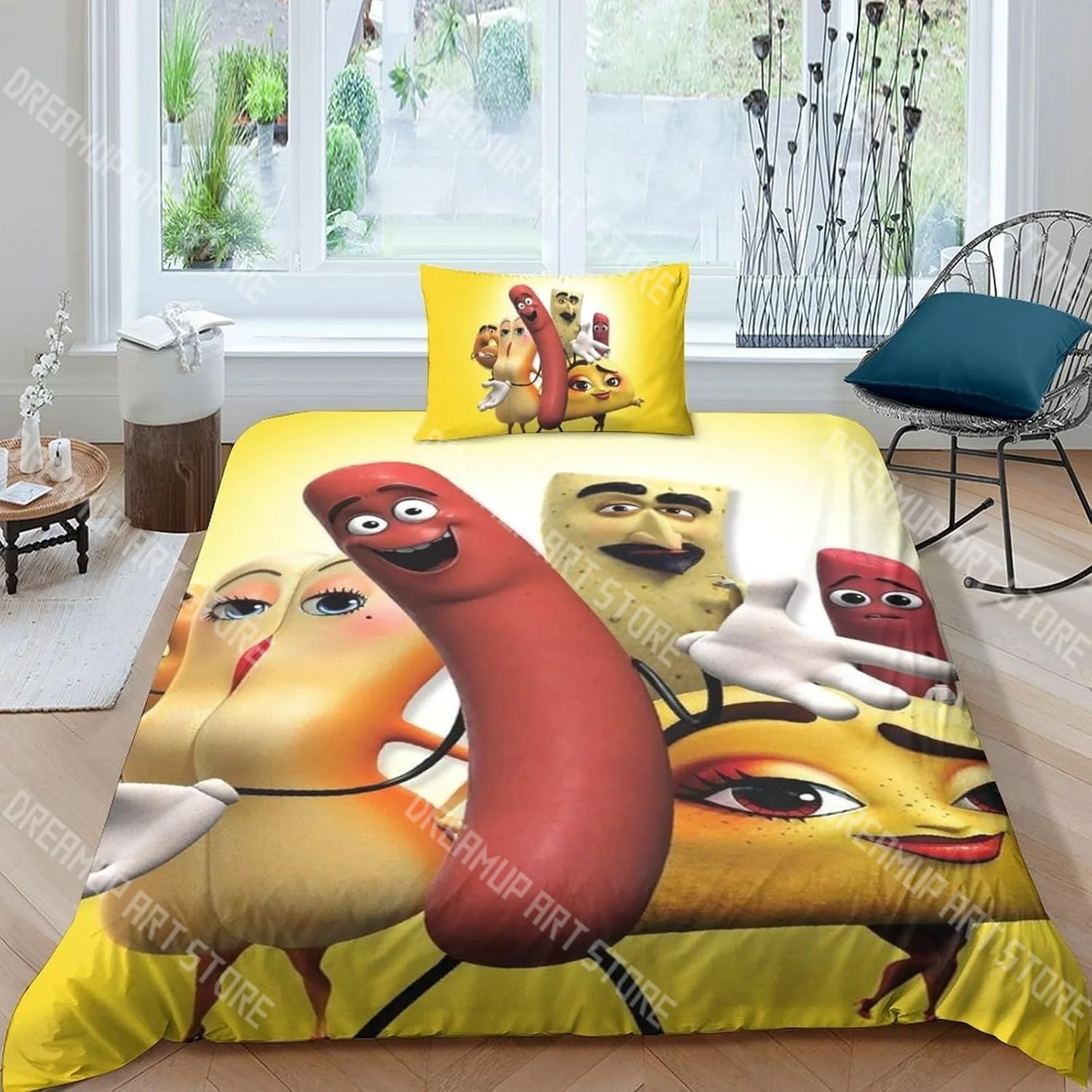 Fashion Sausage Party Cartoon Bedding Set Single Twin Full Queen King Size Bed Set Kids Bedroom Duvetcover Sets Bed Sheet Set