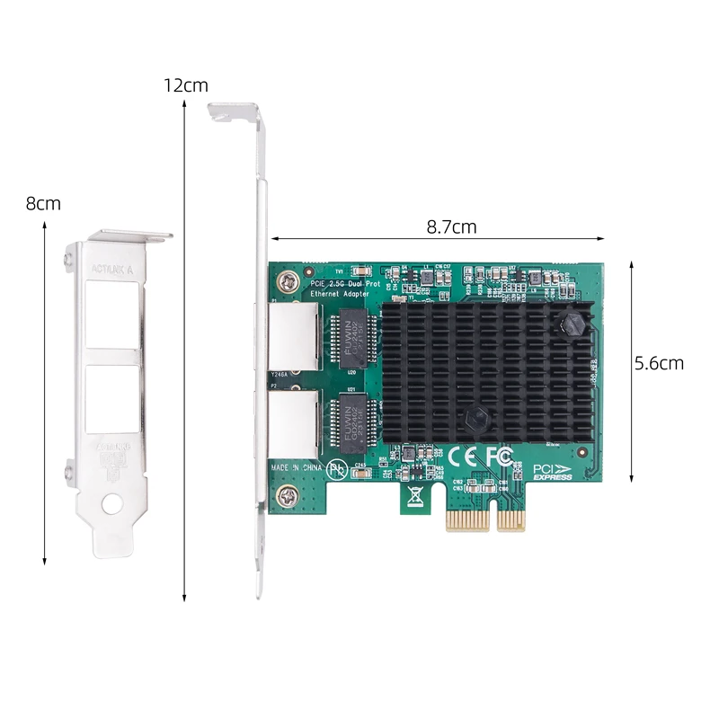 기가비트 이더넷 네트워크 어댑터, 2500Mbps NIC, PC 데스크탑 2 포트, RJ45-PCI Express X1 RTL8125BG 칩, 2.5G PCIE 네트워크 카드