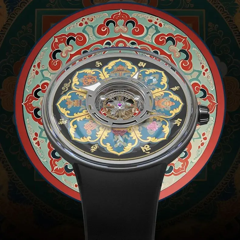 CRONUSART Men Tourbillon Watch 43mm 33 Jewels Titanium Mechanical Wristwatch Luminous Tangka Enamel Dial Sapphire Skeleton Dial